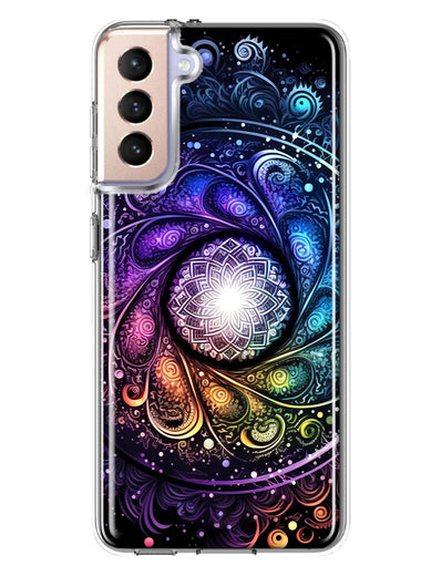 Samsung Galaxy S21 FE Mandala Geometry Abstract Galaxy Pattern Hybrid Protective Phone Case Cover