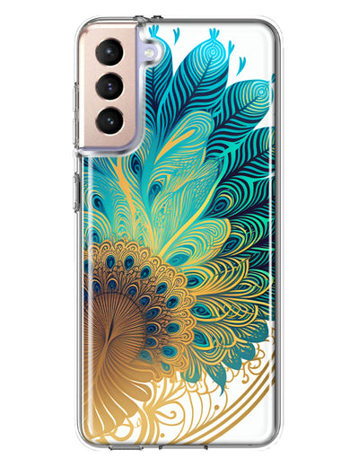 Samsung Galaxy S21 FE Mandala Geometry Abstract Peacock Feather Pattern Hybrid Protective Phone Case Cover