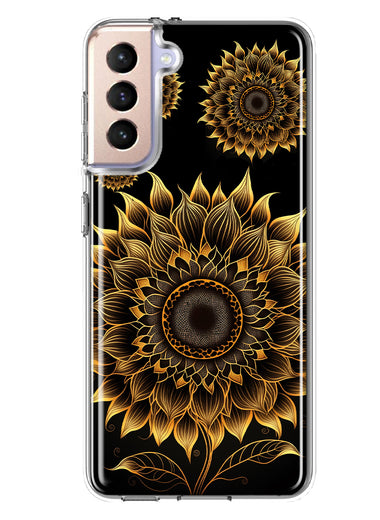 Samsung Galaxy S21 FE Mandala Geometry Abstract Sunflowers Pattern Hybrid Protective Phone Case Cover