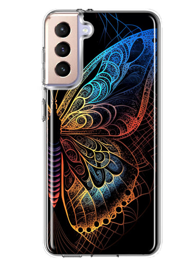 Samsung Galaxy S21 FE Mandala Geometry Abstract Butterfly Pattern Hybrid Protective Phone Case Cover