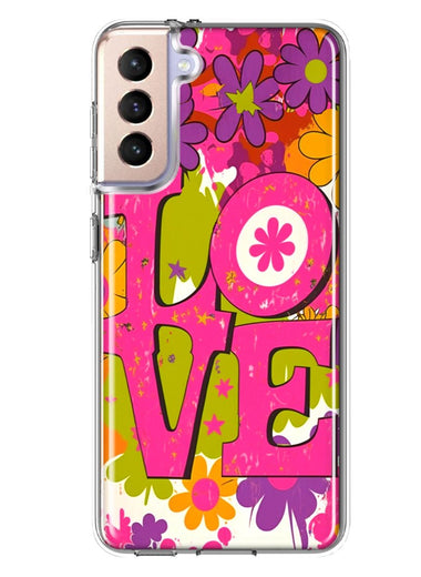 Samsung Galaxy S21 Plus Pink Daisy Love Graffiti Painting Art Hybrid Protective Phone Case Cover