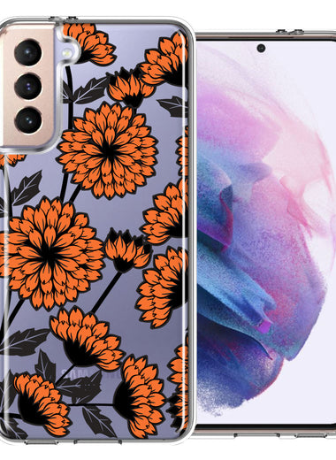 Samsung Galaxy S21 Plus Orange Chrysanthemum Flowers Design Double Layer Phone Case Cover