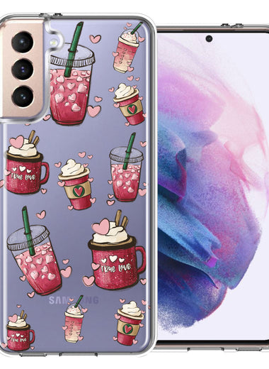 Samsung Galaxy S21 Plus Coffee Lover Valentine's Hearts Pink Drink Latte Double Layer Phone Case Cover