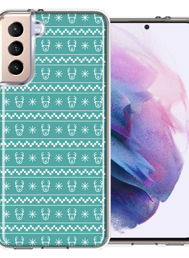 Samsung Galaxy S21 Plus Teal Christmas Reindeer Pattern Design Double Layer Phone Case Cover