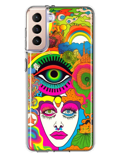 Samsung Galaxy S21 Plus Neon Rainbow Psychedelic Trippy Hippie DaydreamHybrid Protective Phone Case Cover