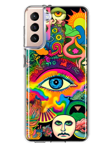 Samsung Galaxy S21 Plus Neon Rainbow Psychedelic Trippy Hippie Multiple Eyes Hybrid Protective Phone Case Cover