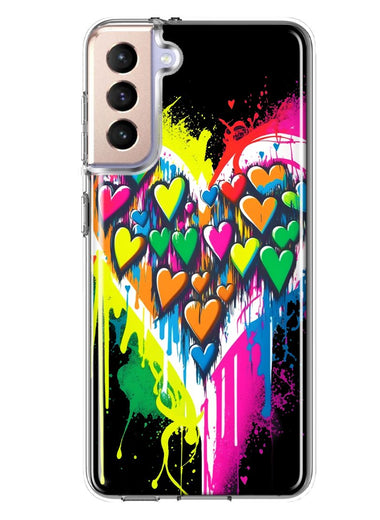 Samsung Galaxy S21 FE Colorful Rainbow Hearts Love Graffiti Painting Hybrid Protective Phone Case Cover