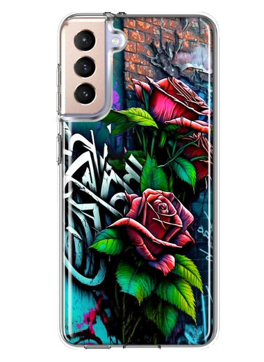 Samsung Galaxy S21 Plus Red Roses Graffiti Painting Art Hybrid Protective Phone Case Cover