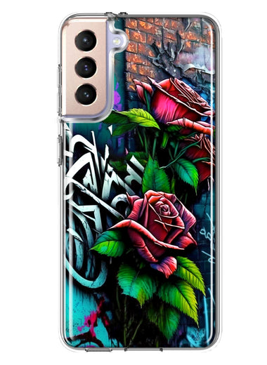 Samsung Galaxy S21 FE Red Roses Graffiti Painting Art Hybrid Protective Phone Case Cover