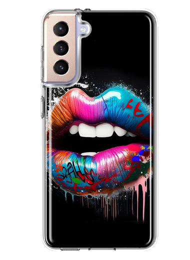 Samsung Galaxy S21 Plus Colorful Lip Graffiti Painting Art Hybrid Protective Phone Case Cover