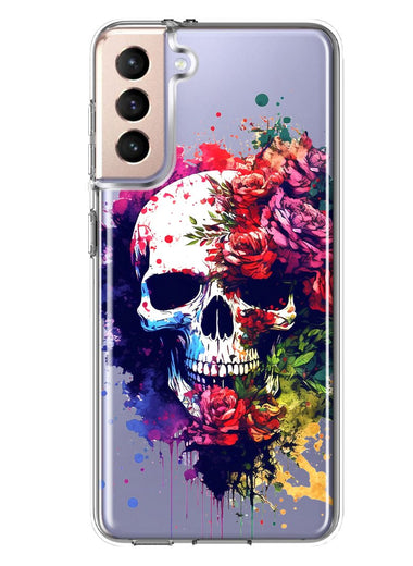 Samsung Galaxy S21 Plus Fantasy Skull Red Purple Roses Hybrid Protective Phone Case Cover