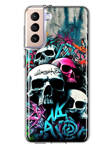 Samsung Galaxy S21 Plus Skulls Graffiti Painting Art Hybrid Protective Phone Case Cover