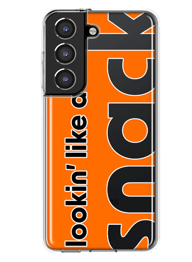 Samsung Galaxy S21 Orange Clear Funny Text Quote Snack Hybrid Protective Phone Case Cover