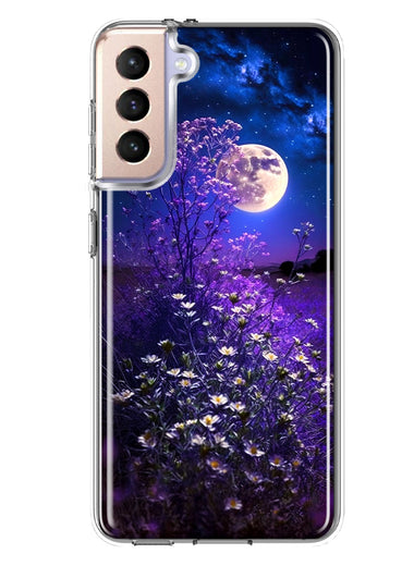 Samsung Galaxy S21 Spring Moon Night Lavender Flowers Floral Hybrid Protective Phone Case Cover