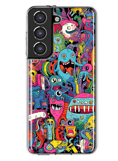 Samsung Galaxy S21 FE Psychedelic Trippy Happy Aliens Characters Hybrid Protective Phone Case Cover