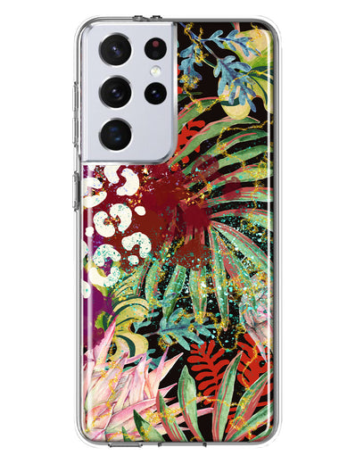 Samsung Galaxy S21 Ultra Leopard Tropical Flowers Vacation Dreams Hibiscus Floral Hybrid Protective Phone Case Cover