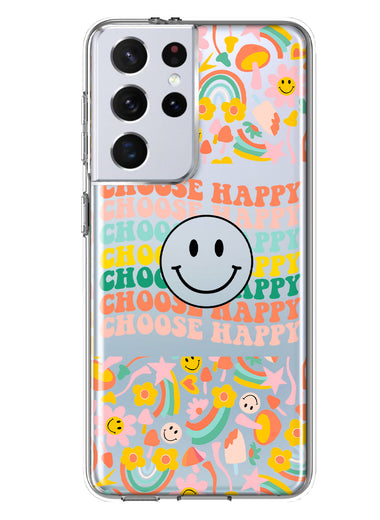 Samsung Galaxy S21 Ultra Choose Happy Smiley Face Retro Vintage Groovy 70s Style Hybrid Protective Phone Case Cover