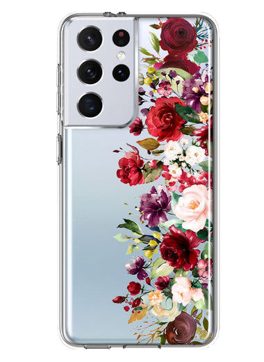 Samsung Galaxy S21 Ultra Red Summer Watercolor Floral Bouquets Ruby Flowers Hybrid Protective Phone Case Cover