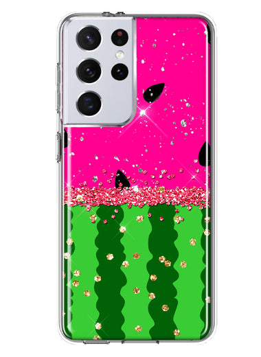 Samsung Galaxy S21 Ultra Summer Watermelon Sugar Vacation Tropical Fruit Pink Green Hybrid Protective Phone Case Cover
