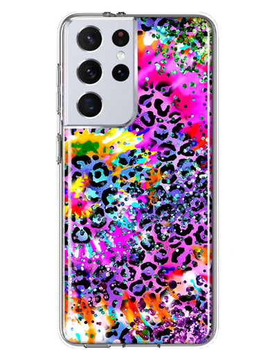 Samsung Galaxy S21 Ultra Vibrant Pink Purple Tie Dye Summer Leopard Swirl Rainbow Hybrid Protective Phone Case Cover