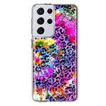 Samsung Galaxy S21 Ultra Vibrant Pink Purple Tie Dye Summer Leopard Swirl Rainbow Hybrid Protective Phone Case Cover