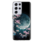 Samsung Galaxy S21 Ultra Kawaii Manga Pink Cherry Blossom Full Moon Hybrid Protective Phone Case Cover