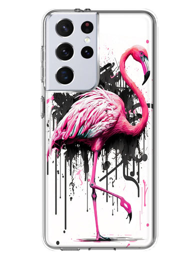 Samsung Galaxy S21 Ultra Pink Flamingo Painting Graffiti Hybrid Protective Phone Case Cover