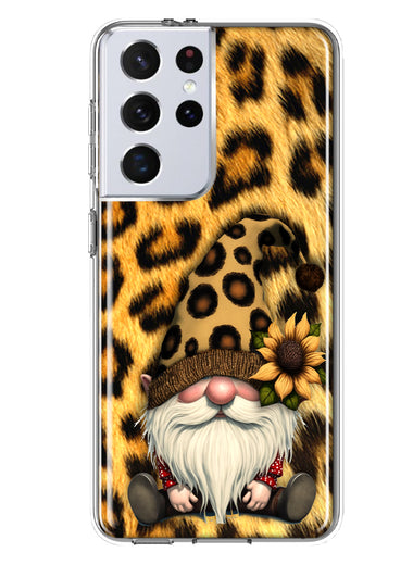 Samsung Galaxy S21 Ultra Gnome Sunflower Leopard Hybrid Protective Phone Case Cover