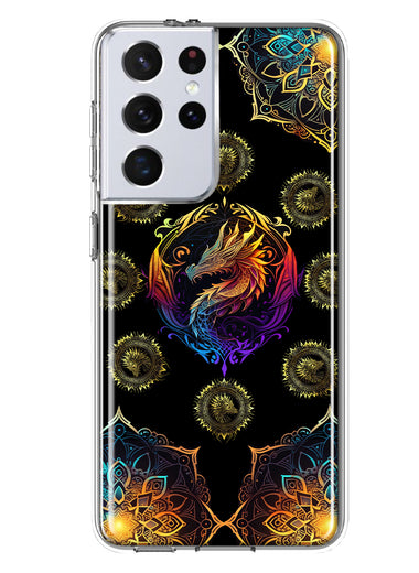 Samsung Galaxy S21 Ultra Mandala Geometry Abstract Dragon Pattern Hybrid Protective Phone Case Cover