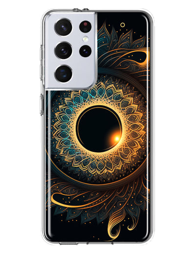Samsung Galaxy S21 Ultra Mandala Geometry Abstract Eclipse Pattern Hybrid Protective Phone Case Cover