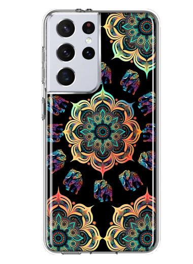 Samsung Galaxy S21 Ultra Mandala Geometry Abstract Elephant Pattern Hybrid Protective Phone Case Cover