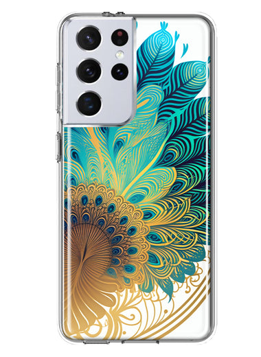 Samsung Galaxy S21 Ultra Mandala Geometry Abstract Peacock Feather Pattern Hybrid Protective Phone Case Cover
