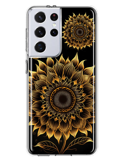 Samsung Galaxy S21 Ultra Mandala Geometry Abstract Sunflowers Pattern Hybrid Protective Phone Case Cover