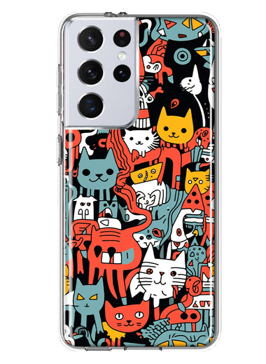 Samsung Galaxy S21 Ultra Psychedelic Cute Cats Friends Pop Art Hybrid Protective Phone Case Cover