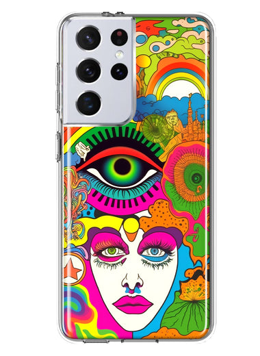 Samsung Galaxy S21 Ultra Neon Rainbow Psychedelic Trippy Hippie DaydreamHybrid Protective Phone Case Cover