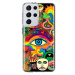 Samsung Galaxy S21 Ultra Neon Rainbow Psychedelic Trippy Hippie Multiple Eyes Hybrid Protective Phone Case Cover