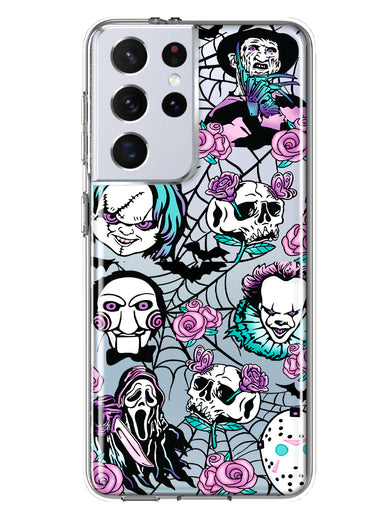 Samsung Galaxy S21 Ultra Roses Halloween Spooky Horror Characters Spider Web Hybrid Protective Phone Case Cover