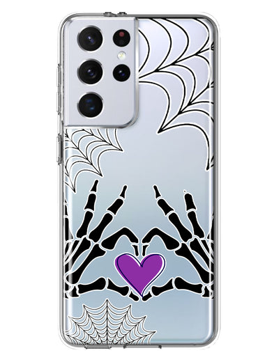 Samsung Galaxy S21 Ultra Halloween Skeleton Heart Hands Spooky Spider Web Hybrid Protective Phone Case Cover