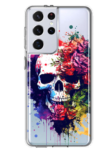 Samsung Galaxy S21 Ultra Fantasy Skull Red Purple Roses Hybrid Protective Phone Case Cover