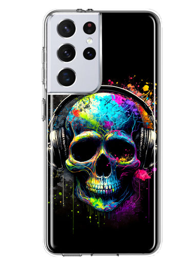 Samsung Galaxy S21 Ultra Fantasy Skull Headphone Colorful Pop Art Hybrid Protective Phone Case Cover