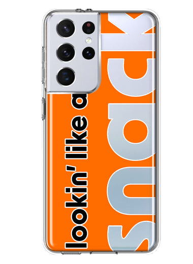 Samsung Galaxy S21 Ultra Orange Clear Funny Text Quote Snack Hybrid Protective Phone Case Cover