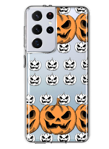 Samsung Galaxy S21 Ultra Halloween Spooky Horror Scary Jack O Lantern Pumpkins Hybrid Protective Phone Case Cover