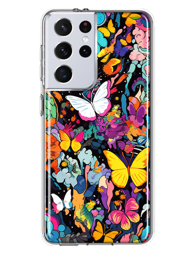 Samsung Galaxy S21 Ultra Psychedelic Trippy Butterflies Pop Art Hybrid Protective Phone Case Cover