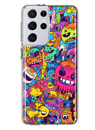 Samsung Galaxy S21 Ultra Psychedelic Trippy Happy Characters Pop Art Hybrid Protective Phone Case Cover