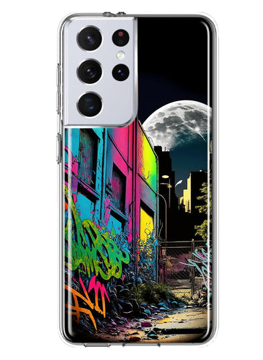 Samsung Galaxy S21 Ultra Urban City Full Moon Graffiti Painting Art Hybrid Protective Phone Case Cover