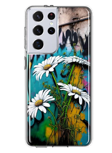 Samsung Galaxy S21 Ultra White Daisies Graffiti Wall Art Painting Hybrid Protective Phone Case Cover