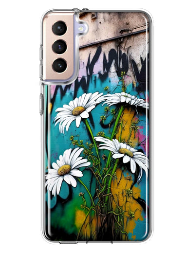 Samsung Galaxy S21 FE White Daisies Graffiti Wall Art Painting Hybrid Protective Phone Case Cover