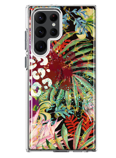 Samsung Galaxy S22 Ultra Leopard Tropical Flowers Vacation Dreams Hibiscus Floral Hybrid Protective Phone Case Cover