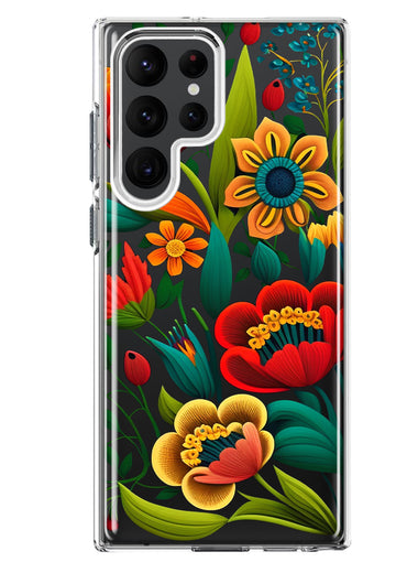 Samsung Galaxy S23 Ultra Colorful Red Orange Folk Style Floral Vibrant Spring Flowers Hybrid Protective Phone Case Cover