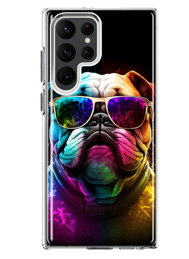 Samsung Galaxy S23 Ultra Neon Rainbow Glow Bulldog Hybrid Protective Phone Case Cover